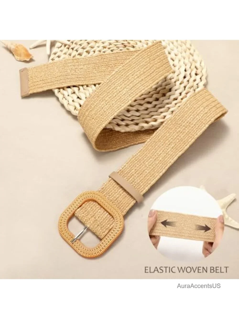 Straw Woven Stretchy Belt, Wide Boho Elastic Belt, Braided Raffia Waist Belt